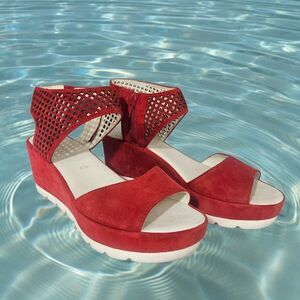 Gabor Womens US 8 Wedge Sandals Velvety Suede Platform Comfort Shoes